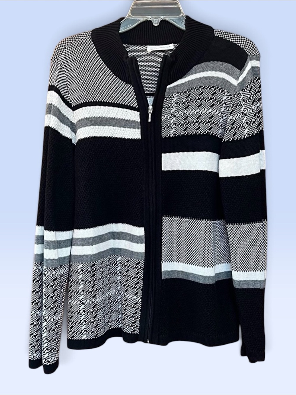 Christopher & Banks Colorblock Mixed Knit Full-Zip Cardigan Sweater